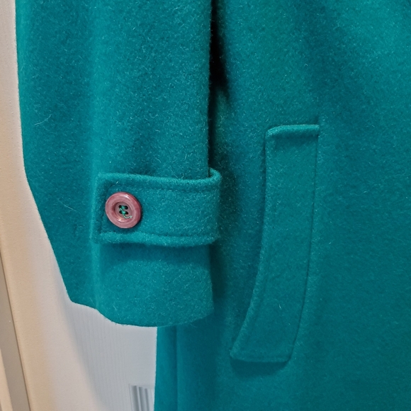 Vintage Union Made wool coat, turquoise,  women's size 14 - Picture 2 of 15